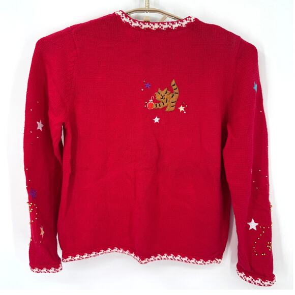 Reference Point Vintage Christmas Santa Cat Cardigan Sweater Size medium - Picture 6 of 8